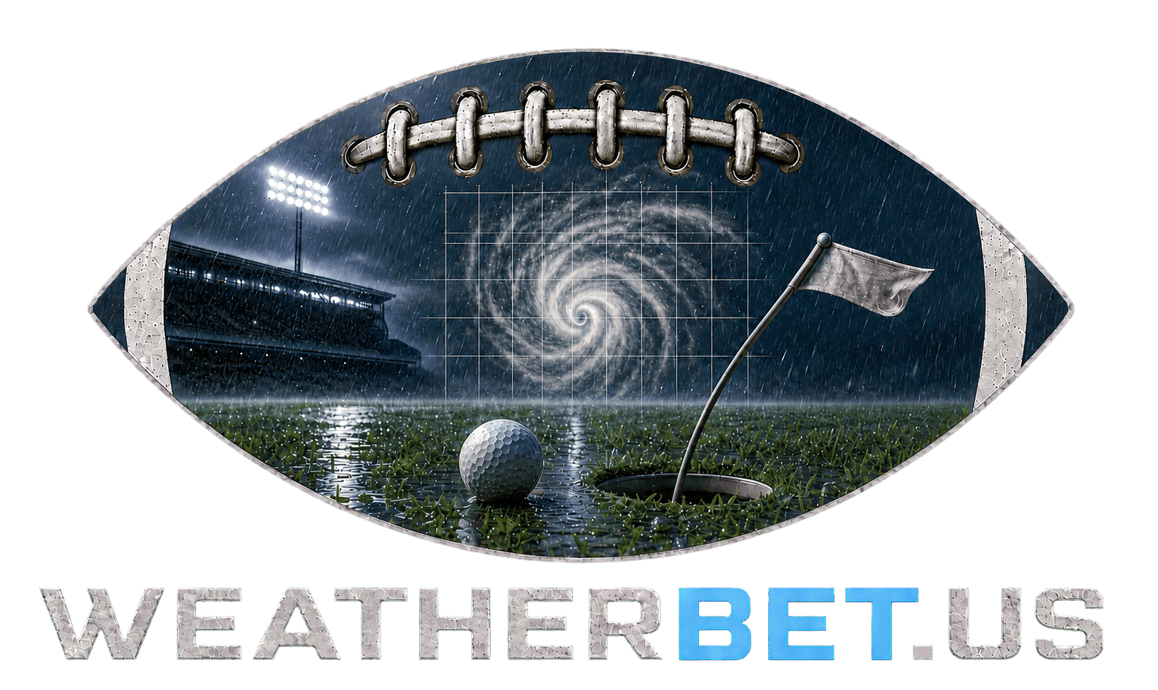 WeatherBet.us logo combining storm weather, football, and golf